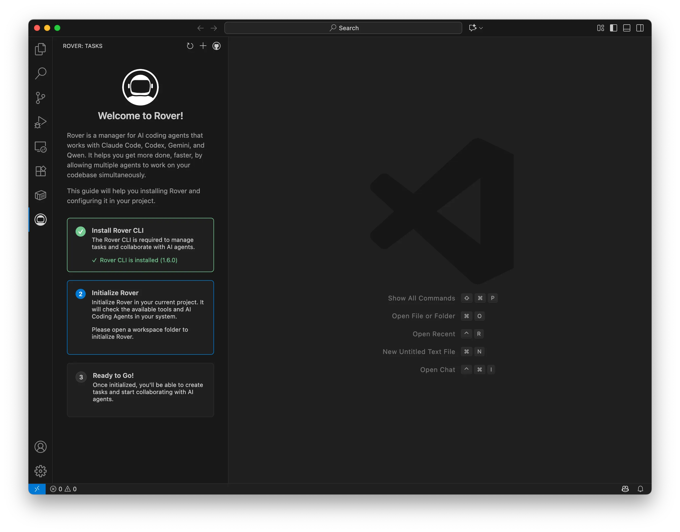 Screenshot showing VSCode open with no workspace shows message to create a workspace